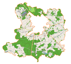 Mapa konturowa gminy wiejskiej Lubin, na dole znajduje się punkt z opisem „Raszówka”