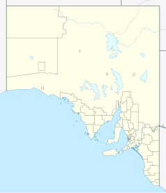 Mapa konturowa Australii Południowej, na dole nieco na prawo znajduje się punkt z opisem „Point Turton”