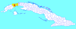 Candelaria municipality (red) within Artemisa Province (yellow) and Cuba