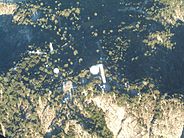 Looking down on the top of Mount Wilson, including the historic 100" Hooker telescope (center), the 60" telescope (center left), and the CHARA array.