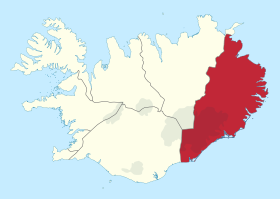 Localização da Região Leste na Islândia