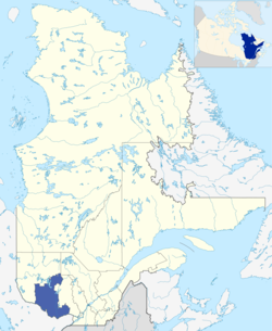 Outaouaisin hallinnollisen alueen sijainti Quebecissä.