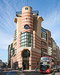 Stripes on facades – No 1 Poultry, London, by James Stirling (designed in 1988 but built in 1997)[45]