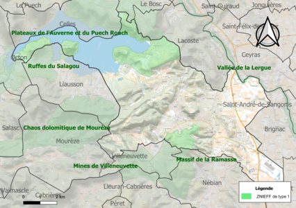 Carte des ZNIEFF de type 1 sur la commune.