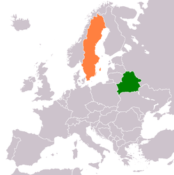 Map indicating locations of Belarus and Sweden