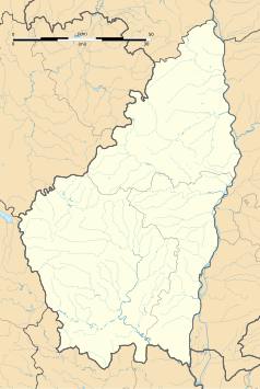 Mapa konturowa Ardèche, blisko centrum na dole znajduje się punkt z opisem „Lentillères”