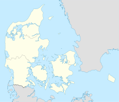 Mapa konturowa Danii, po lewej znajduje się punkt z opisem „Brædstrup”