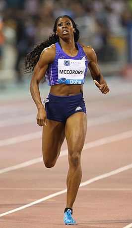 Francena McCorory tijdens de Diamond League meeting in Doha, 2015.