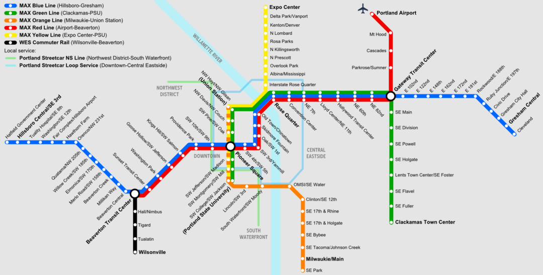 Carte du métro léger de Portland, OR