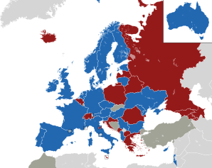 A coloured map of the countries of Europe