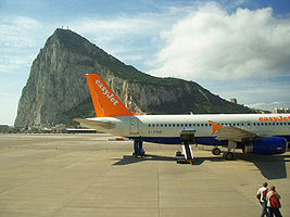 An easyJet aircraft parked at Gibraltar Airport.