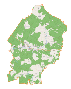 Mapa konturowa gminy Stąporków, blisko centrum na prawo u góry znajduje się punkt z opisem „Niekłań Wielki”