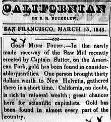 Thông cáo báo chí đầu tiên, San Francisco, 15 tháng 3 năm 1848