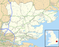 Mapa konturowa hrabstwa Essex, blisko centrum na lewo znajduje się punkt z opisem „Chignall”