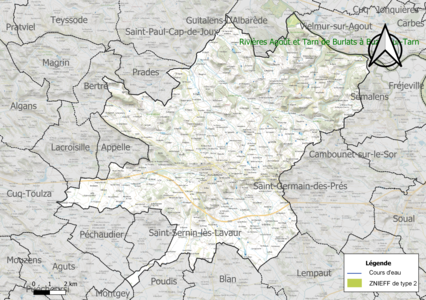 Carte de la ZNIEFF de type 2 sur la commune.