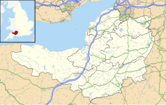 Mapa konturowa Somersetu, blisko centrum na dole znajduje się punkt z opisem „Monkton Heathfield”