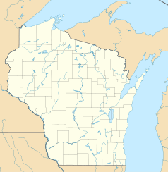 Mapa konturowa Wisconsin, na dole nieco na prawo znajduje się punkt z opisem „Dousman”