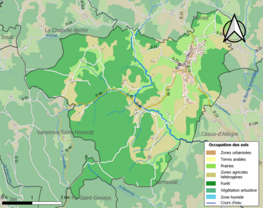 Carte en couleurs des infrastructures et de l'occupation des sols de la commune.