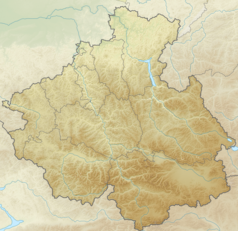 Mapa konturowa Republiki Ałtaju, po prawej nieco u góry znajduje się punkt z opisem „Kyzyłbałchasz”