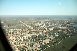 Vista aérea da vila em 2019.