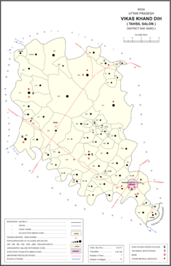 Map showing Narayanpur (#341) in Dih CD block