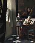 Johannes Vermeer - Femme écrivant une lettre et sa servante.