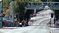 Pedestrian overbridge exiting Ramsey town centre, looking south-east towards May Hill