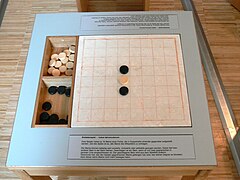 Modern reconstruction of the Roman board game Ludus latrunculorum (the bandits' game or the soldier's game), Museum Quintana of Archaeology, in Künzing, Germany