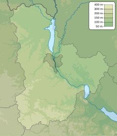 Mapa konturowa Kijowa i obwodu kijowskiego, w centrum znajduje się punkt z opisem „miejsce bitwy”