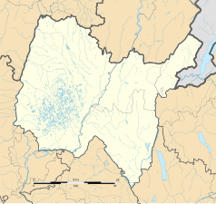 Mapa konturowa Ain, w centrum znajduje się punkt z opisem „Hautecourt-Romanèche”