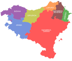 The seiven provinces o the Basque Kintra, as claimit bi certain Basque sectors.