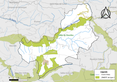 Carte de la ZNIEFF de type 2 de la commune.