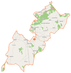 Mapa konturowa gminy Rzekuń, w centrum znajduje się punkt z opisem „Czarnowiec”