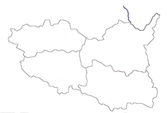 Mapa konturowa kraju pardubickiego, u góry po lewej znajduje się punkt z opisem „Křičeň”