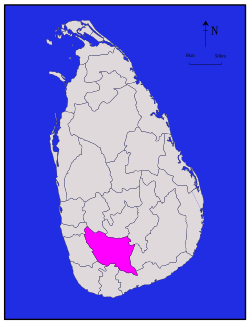 Map of Sri Lanka with Ratnapura District highlighted