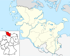 Mapa konturowa Szlezwika-Holsztynu, blisko centrum po lewej na dole znajduje się punkt z opisem „Marne”