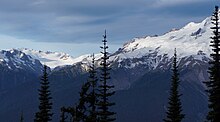 A view overlooking Glacier Peak and several adjacent glaciers