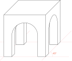 Stone arch drawn in cabinet perspective.