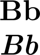 Uppercase and lowercase versions of B, in normal and italic type