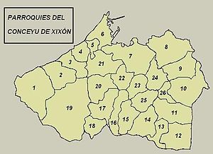 Mapa coles parroquies de Xixón