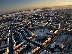 Vue aérienne de Töölö et de l'église.