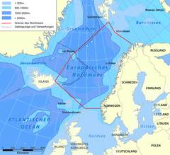 Norvegiya dengizi qizil rang bilan tasvirlangan (nemischada Europäisches Nordmeer)