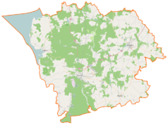 Mapa konturowa powiatu goleniowskiego, na dole nieco na prawo znajduje się punkt z opisem „Radzanek”