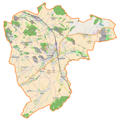 Mapa konturowa gminy Strzegom, w centrum znajduje się punkt z opisem „Estakada kolejowa w Strzegomiu”