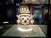 Tlāloc effigy vessel; 1440–1469; painted earthenware; height: 35 cm (14 in); Templo Mayor Museum (Mexico City)