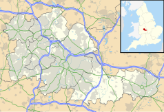 Mapa konturowa West Midlands, po lewej znajduje się punkt z opisem „Tipton Green”