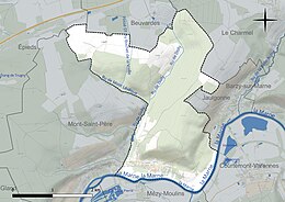 Carte en couleur présentant le réseau hydrographique de la commune