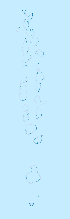 Mapa konturowa Malediwów, na dole nieco na lewo znajduje się punkt z opisem „KDM”