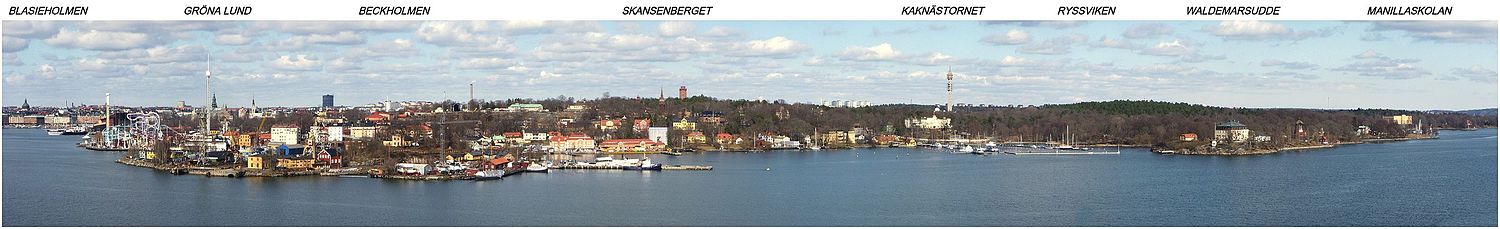 Panorama över Södra Djurgården från Fåfängan, april 2010