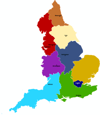 Mapa político de Inglaterra.